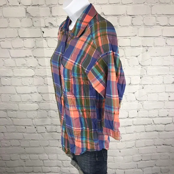 Aerie Plaid 3/4 Dolman Sleeve Button Down Shirt - Picture 3 of 7